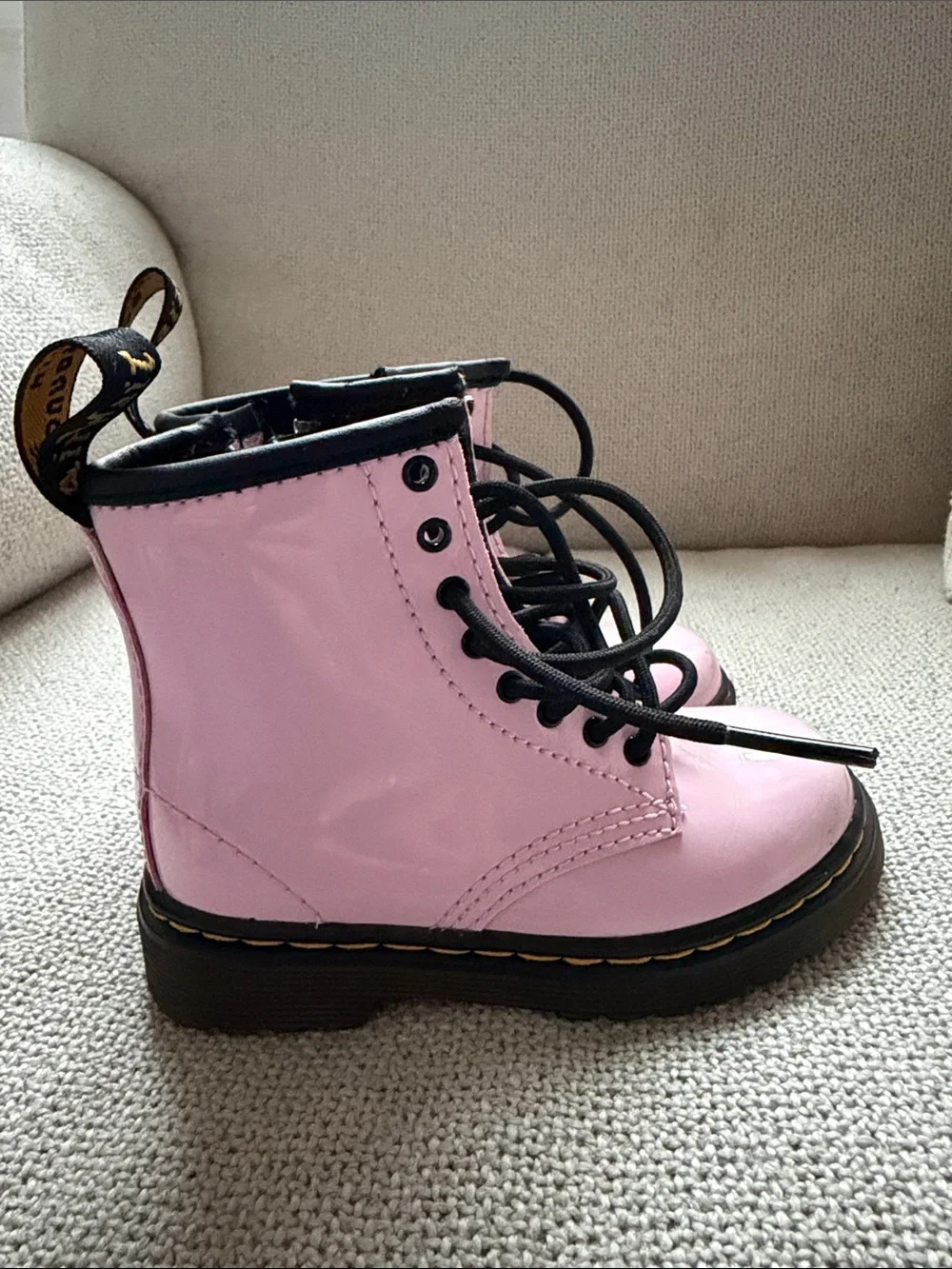 Dr. Martens Pink Patent Leather Lace-Up Ankle Boots